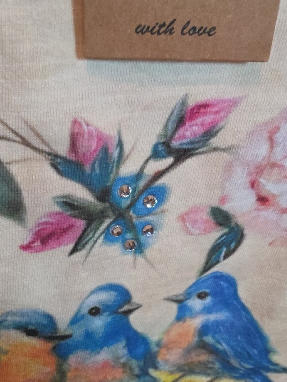 198p A Rare Bird 3 Blue Birds White Floral & Bird Graphic - Picture 5 of 13